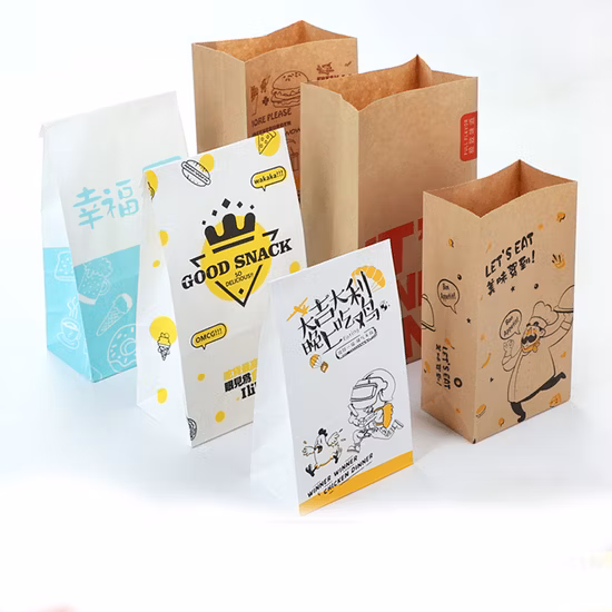Envasado de alimentos Almuerzo Bolsas de papel Kraft marrón y blanco