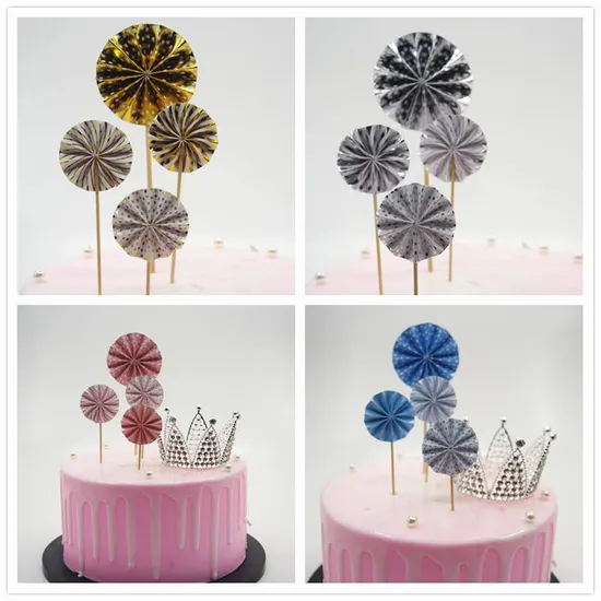 Nuevo Abanico de papel con estampado en caliente para fiesta de cumpleaños, adorno plegable para pastel de flores