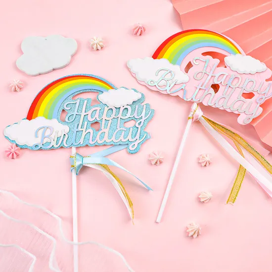Gran oferta, decoración para fiesta de feliz cumpleaños, borlas coloridas, nube, adorno para pastel de arco iris