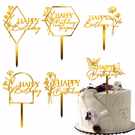 Adornos acrílicos para tartas con decoración de feliz cumpleaños, color dorado, negro, azul, rosa y rojo